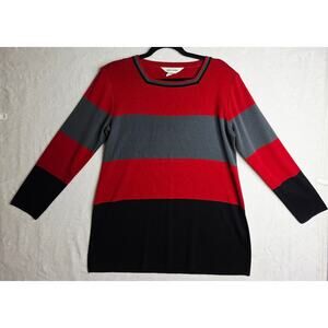 Exclusively MiSook L Vintage Color blocked Red Gray Black Square neck SweaterTop